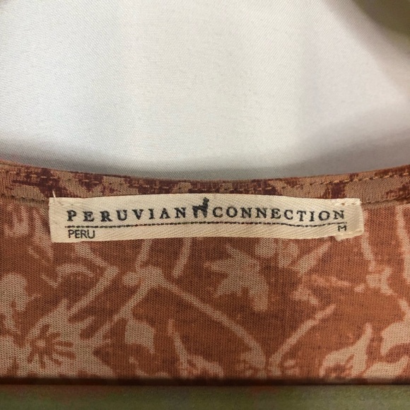 Peruvian Connection Drop Waist Dress Batik Pima Cotton Rust Light Brown Sz M - Picture 6 of 8